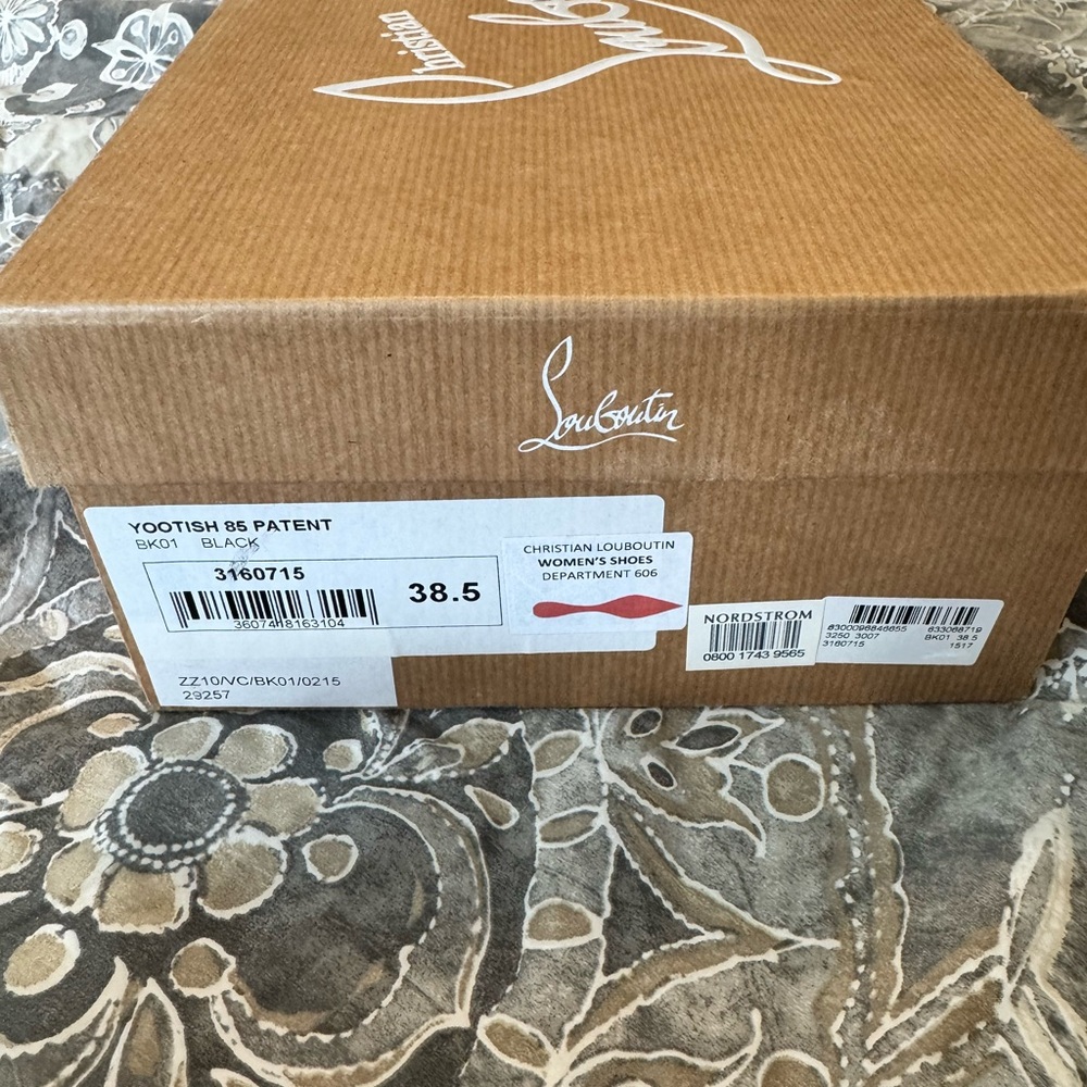 Christian Louboutin Glossy Black Peep Toe Heels Yootish 85 - Picture 2 of 16